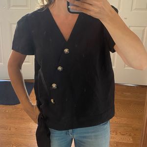 Ann Taylor linen blend button front knotted top